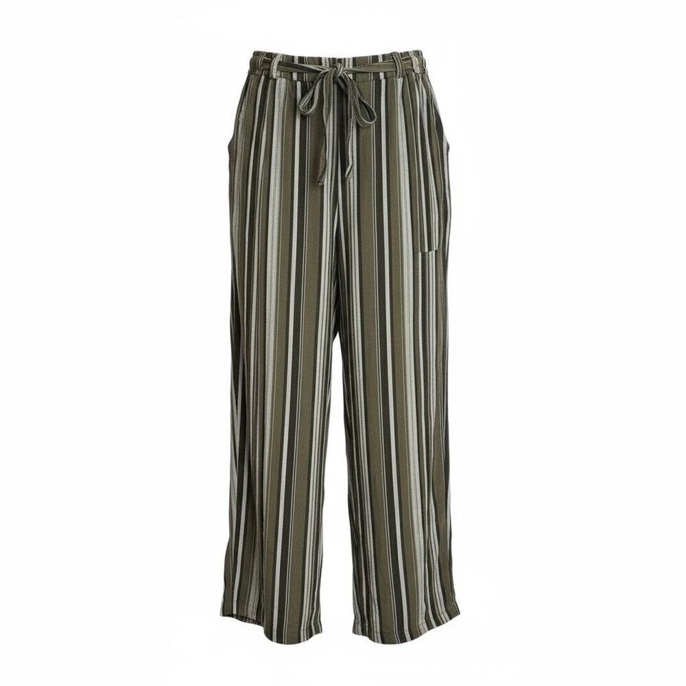 Soho Striped Linen Blend Belted Harem Pants Green White Size Large